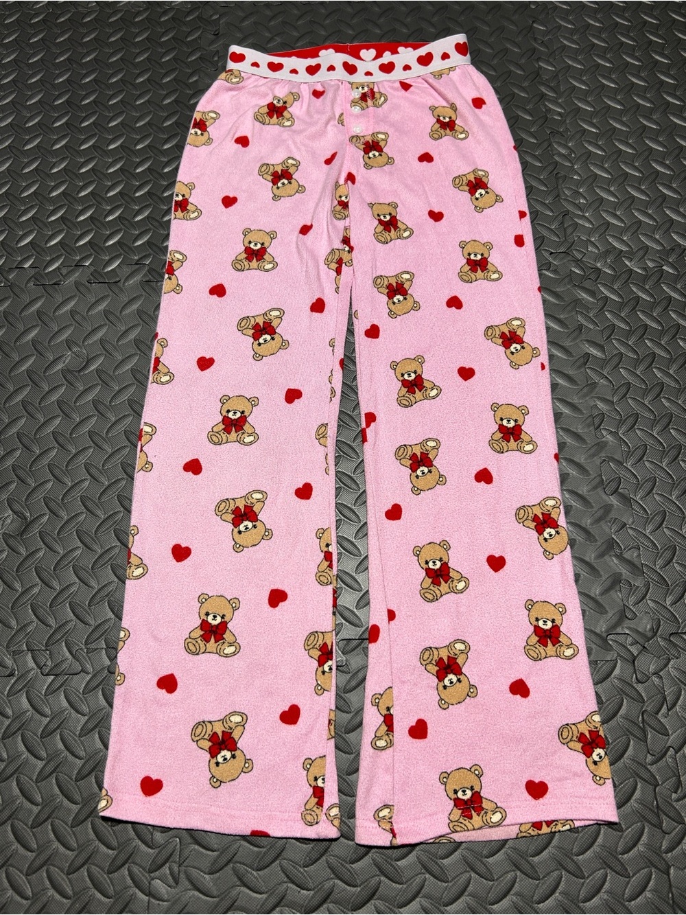 shosho Pink Teddy Bear Heart Pajama Bottoms